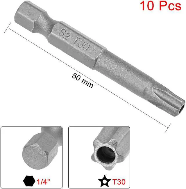 Alt view image 2 of 4 - 10pcs 50mm 1/4" Hex Shank T30 Magnetic Star Security Head Screwdriver Bits S2