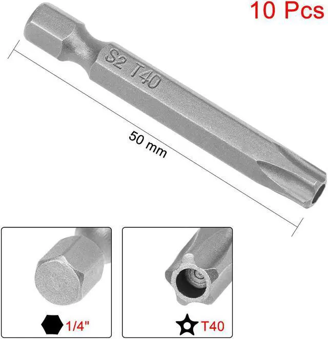 Alt view image 2 of 4 - 10pcs 50mm 1/4" Hex Shank T40 Magnetic Star Security Head Screwdriver Bits S2