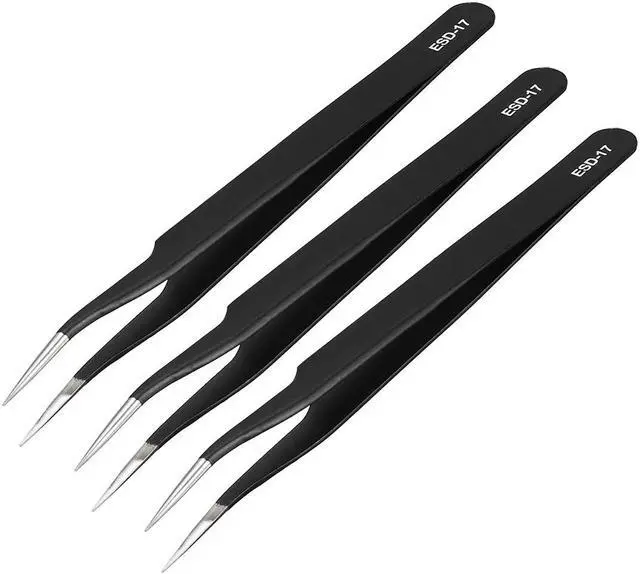 Main image of ESD Anti-static Stainless Steel Tweezers Non-magnetic Tip 4.8 Inch Long 3pcs