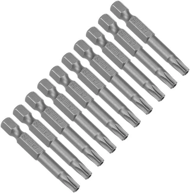 Main image of 10pcs 50mm 1/4" Hex Shank T27 Magnetic Torx Head Security Driver Bits S2