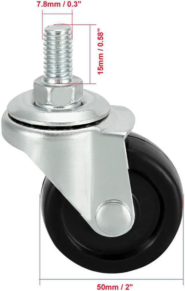 Alt view image 2 of 7 - Swivel Casters 2 Inch Rubber M8 x 15mm Screw Threaded Caster Wheels Black 8 Pcs