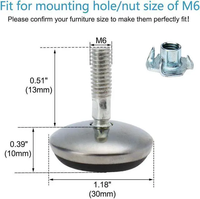 Alt view image 2 of 7 - M6 x 13 x 30mm Leveling Feet Adjustable Leveler Floor Protector for Desk 12pcs