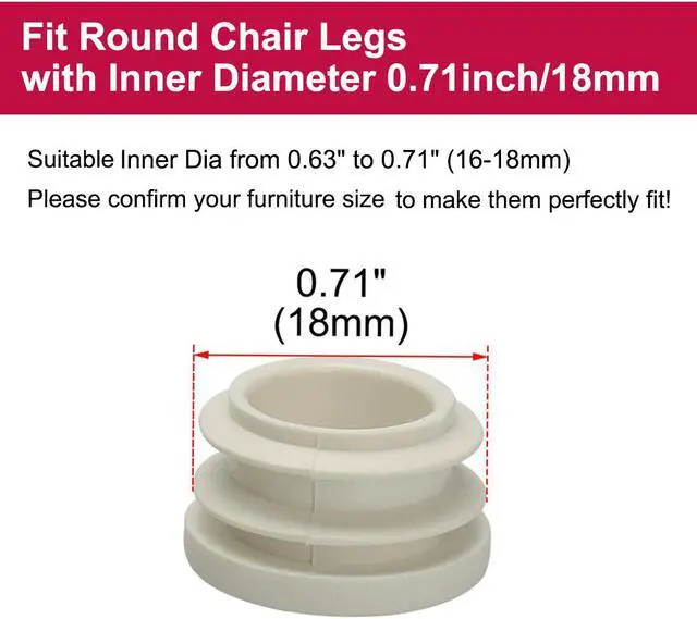 Alt view image 2 of 7 - 3/4" 19mm OD Plastic Round Ribbed Tube Insert Pipe Tubing End Covers Caps White 8pcs, 0.63"-0.71" Inner Dia Furniture Glide Chair Feet Floor Protector