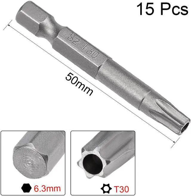 Alt view image 2 of 5 - 15 Pcs 1/4" Hex Shank T30 Magnetic Security Torx Screwdriver Bits 50mm Length
