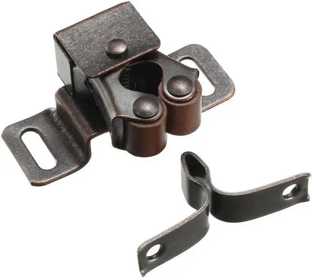 Alt view image 3 of 4 - Retro Cabinet Door Double Roller Catch Ball Latch with Prong Hardware Copper Tone 5pcs