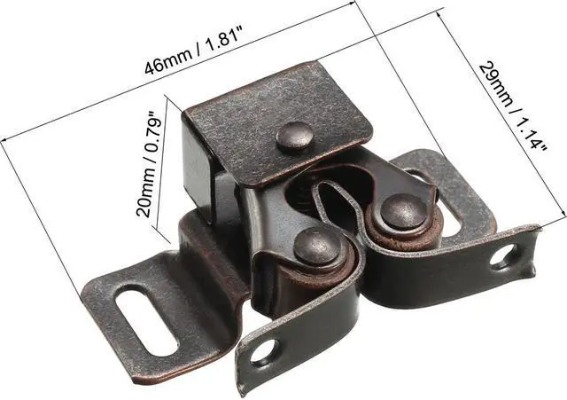 Alt view image 2 of 4 - Retro Cabinet Door Double Roller Catch Ball Latch with Prong Hardware Copper Tone 5pcs