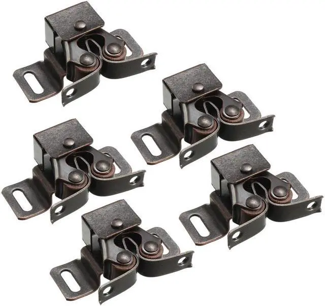 Main image of Retro Cabinet Door Double Roller Catch Ball Latch with Prong Hardware Copper Tone 5pcs