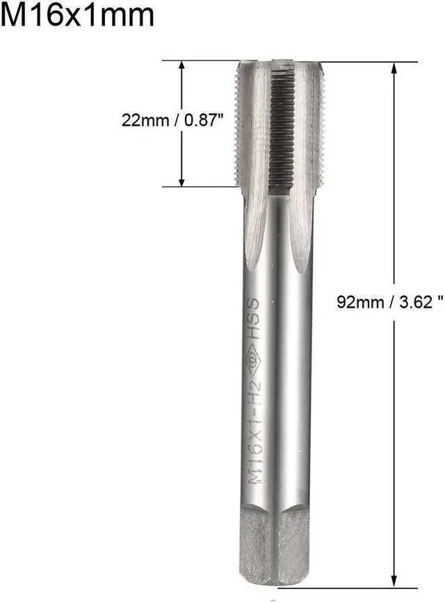 Alt view image 2 of 4 - Metric Tap M16x1mm Pitch H2 Right Hand Thread Plug Tap HSS for Drill DIY