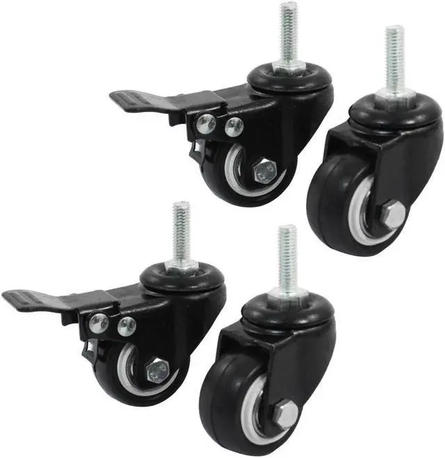 Main image of Unique Bargains 8mm Male Thread 1.5" Round Brake Swivel Wheel Caster Black 4 Pcs