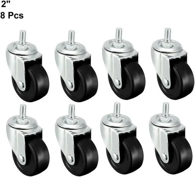 Alt view image 4 of 7 - Swivel Casters 2 Inch Rubber M8 x 15mm Screw Threaded Caster Wheels Black 8 Pcs