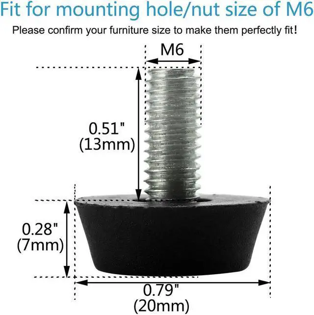 Alt view image 2 of 7 - M6 x 13 x 20mm Leveling Feet Adjustable Leveler Protector for Sofa Leg 20pcs