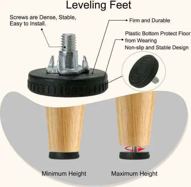 Alt view image 4 of 7 - M8 x 18 x 40mm Leveling Feet Floor Protector with T-nuts for Table Sofa Leg 8pcs