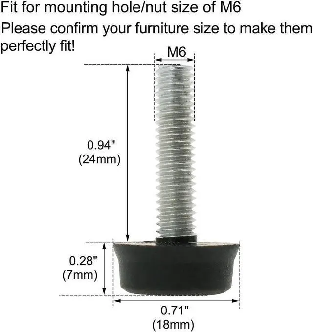 Alt view image 2 of 7 - M6 x 24 x 18mm Furniture Glide Leveling Feet Floor Protector for Table Leg 24pcs