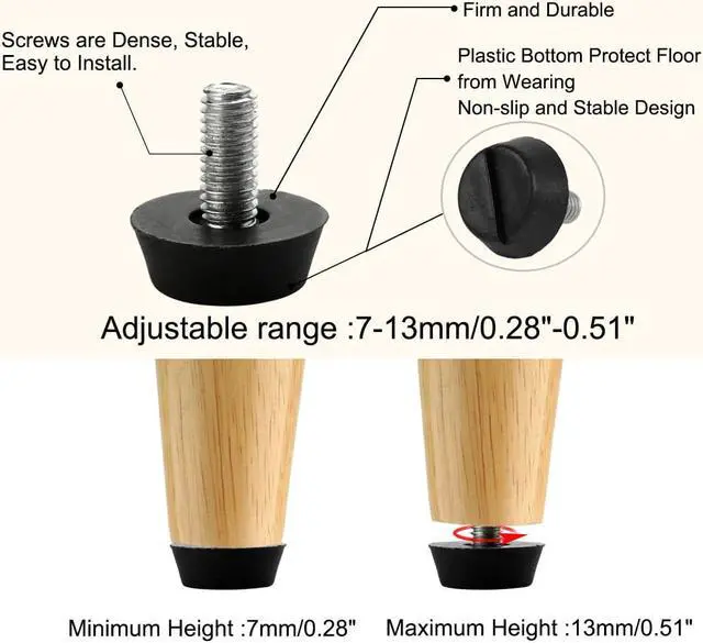 Alt view image 4 of 7 - M6 x 13 x 20mm Leveling Feet Adjustable Leveler Protector for Sofa Leg 20pcs