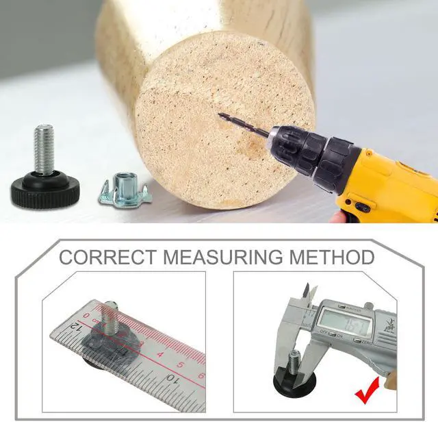 Alt view image 3 of 7 - M8 x 20 x 28mm Furniture Leveling Feet Adjustable Leveler with T-nuts Black 4pcs