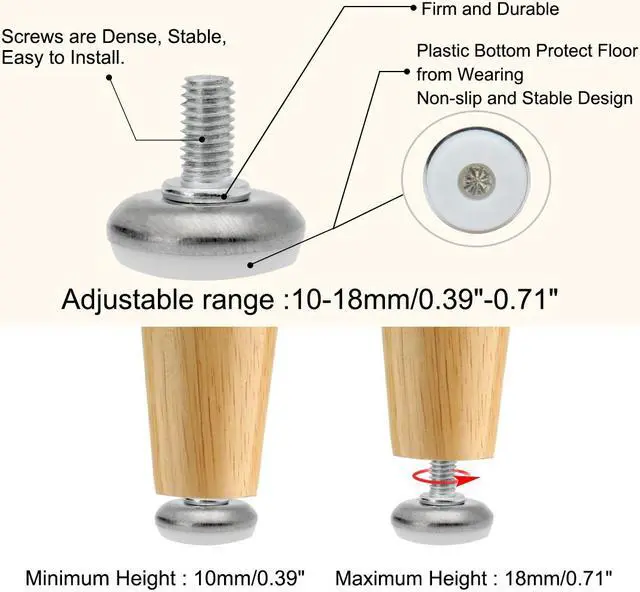 Alt view image 4 of 7 - M8 x 15 x 28mm Leveling Feet Adjustable Leveler for Desk Leg, White Cap 4pcs