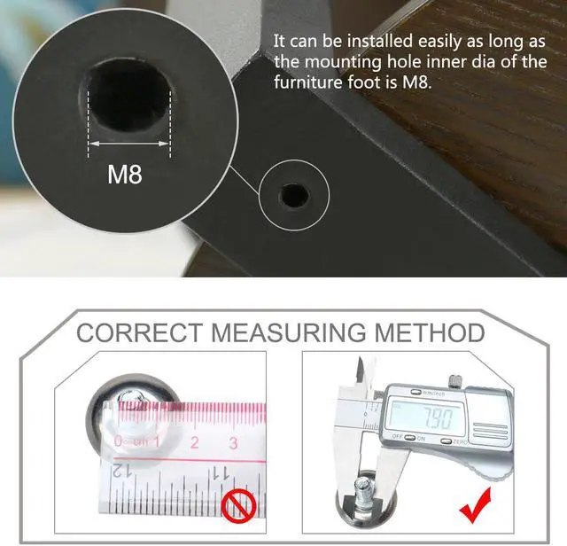 Alt view image 3 of 7 - M8 x 15 x 28mm Leveling Feet Adjustable Leveler for Desk Leg, White Cap 4pcs