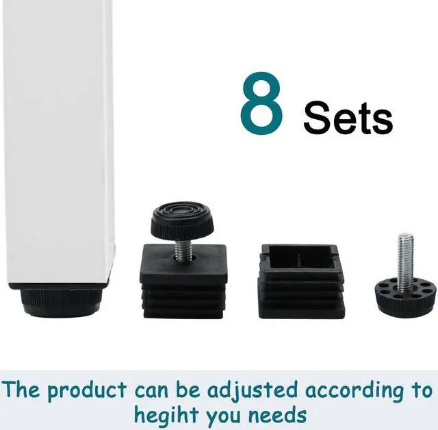 Alt view image 7 of 7 - Leveling Feet 38 x 38mm Square Tube Inserts Kit Furniture Glide Adjuster 8 Sets
