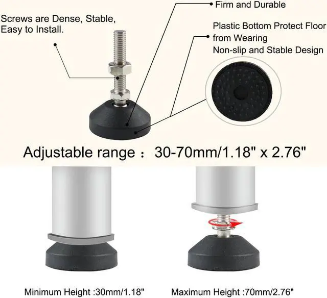 Alt view image 4 of 7 - M10 x 50 x 50mm Adjustable Leveling Foot Pad Protector for Machine Leg 2pcs