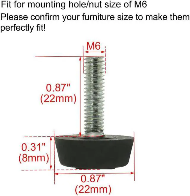 Alt view image 2 of 7 - M6 x 22 x 22mm Furniture Glide Leveling Feet Floor Protector for Table Leg 16pcs