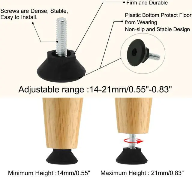 Alt view image 4 of 7 - M6 x 17 x 24mm Adjustable Leveling Feet Floor Protector for Desk Sofa Leg 8pcs