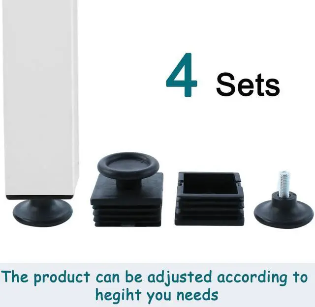 Alt view image 7 of 7 - Adjustable Leveling Feet 50 x 50mm Square Tube Inserts Furniture Glide 4 Sets