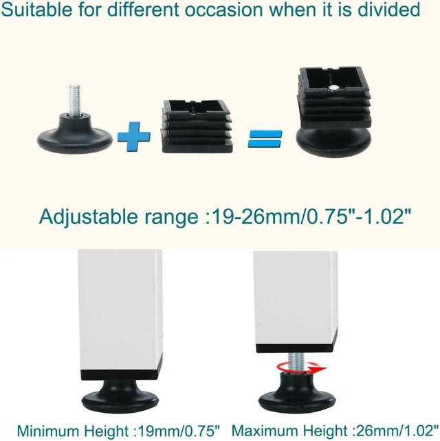 Alt view image 3 of 7 - Leveling Feet 40 x 40mm Square Tube Insert Adjustable Leveler for Cabinet 4 Sets