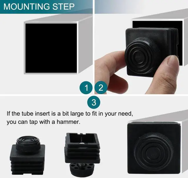 Alt view image 5 of 7 - Leveling Feet 38 x 38mm Square Tube Inserts Kit Furniture Glide Adjuster 8 Sets