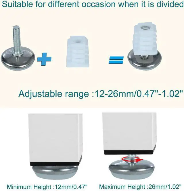 Alt view image 3 of 7 - Adjustable Leveling Feet 19 x 19mm Square Tube Inserts Furniture Glide 2 Sets