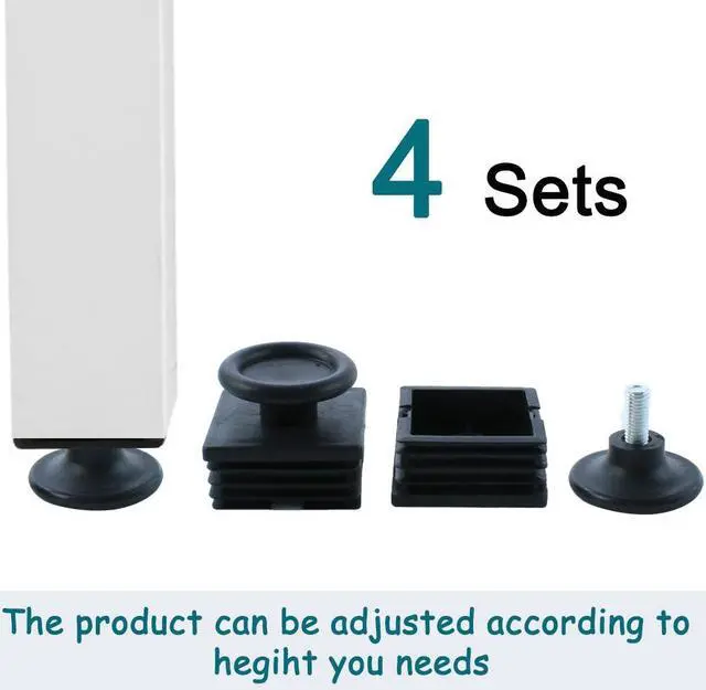 Alt view image 7 of 7 - Leveling Feet 38 x 38mm Square Tube Inserts Furniture Legs For Sofa Table 4 Sets