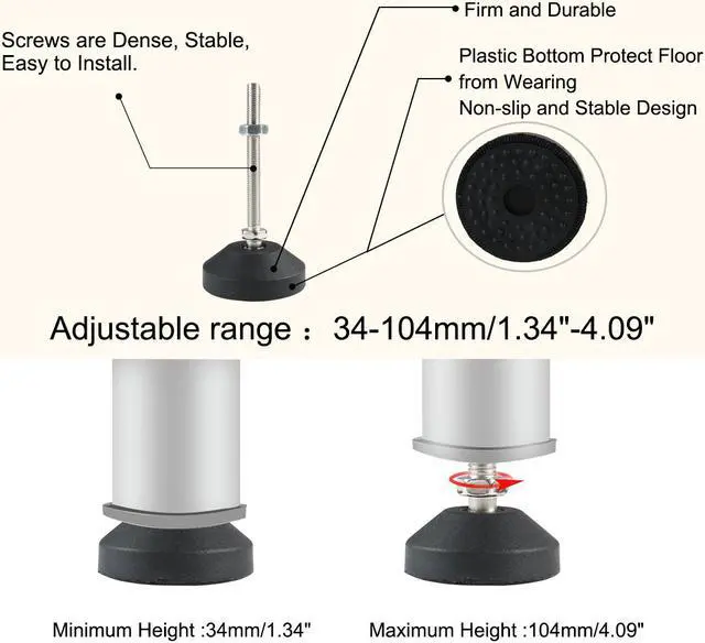 Alt view image 4 of 7 - M8 x 80 x 60mm Leveling Feet Adjustable Leveler Protector for Machine Leg 2pcs