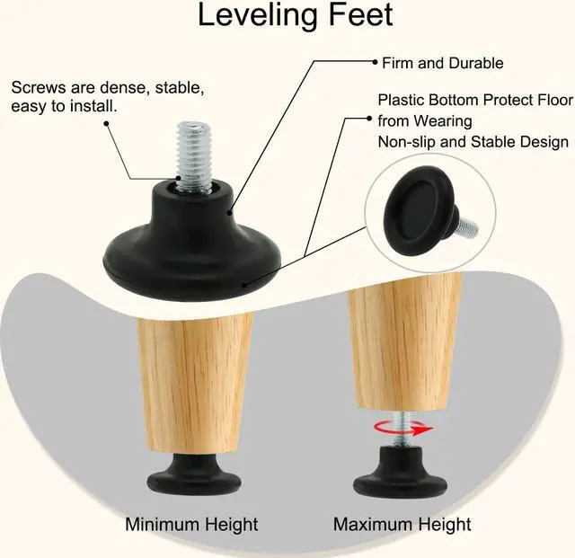 Alt view image 4 of 7 - M8 x 18 x 45mm Furniture Glide Leveling Feet Plastic Adjuster for Chair Leg 2pcs