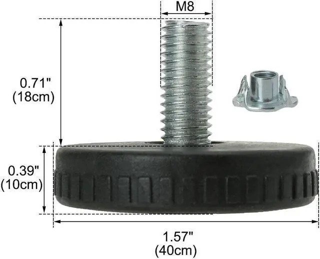 Alt view image 2 of 7 - M8 x 18 x 40mm Leveling Feet Floor Protector with T-nuts for Table Sofa Leg 4pcs