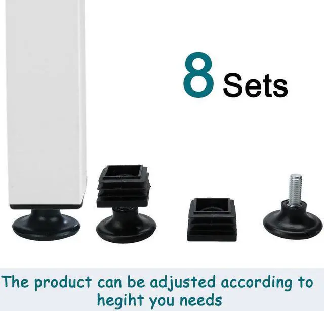 Alt view image 7 of 7 - Adjustable Leveling Feet 30 x 30mm Tube Inserts Furniture Desk Glide 8 Sets