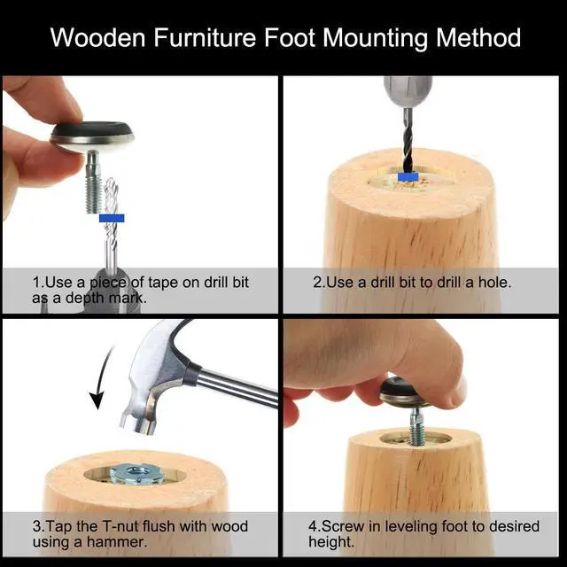 Alt view image 7 of 7 - Leveling Feet 1" 25mm OD Round Tube Insert Furniture Adjustable Leveler 8 Sets