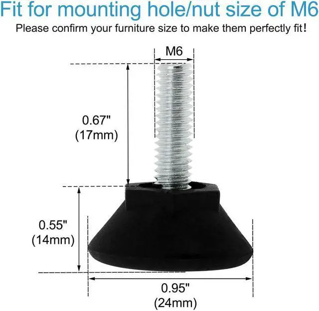 Alt view image 2 of 7 - M6 x 17 x 24mm Adjustable Leveling Feet Floor Protector for Desk Sofa Leg 8pcs