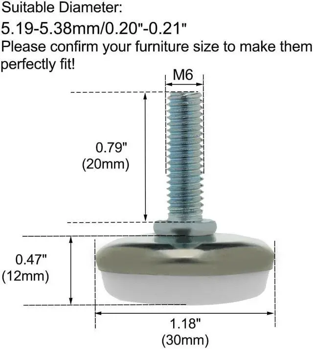 Alt view image 2 of 7 - M6 x 20 x 30 Leveling Feet Protector Floor Round Base Leveler for Desk Leg 10pcs