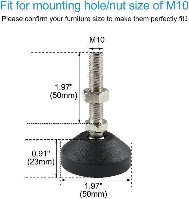 Alt view image 2 of 7 - M10 x 50 x 50mm Adjustable Leveling Foot Pad Protector for Machine Leg 2pcs