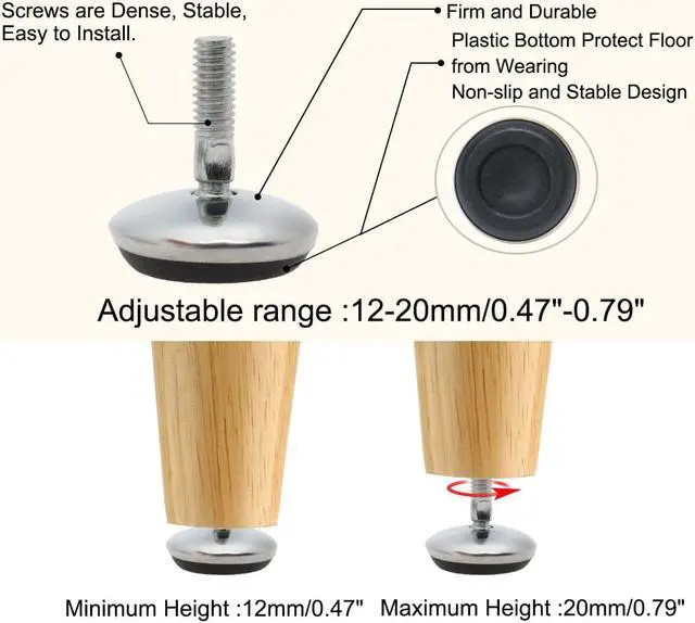 Alt view image 4 of 7 - M6 x 18 x 30mm Leveling Feet Adjustable Leveler Support for Table Sofa Leg 4pcs