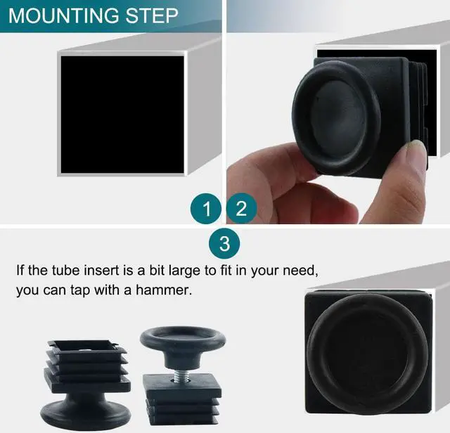 Alt view image 5 of 7 - Adjustable Leveling Feet 38 x 38mm Square Tube Inserts Furniture Glide 4 Sets