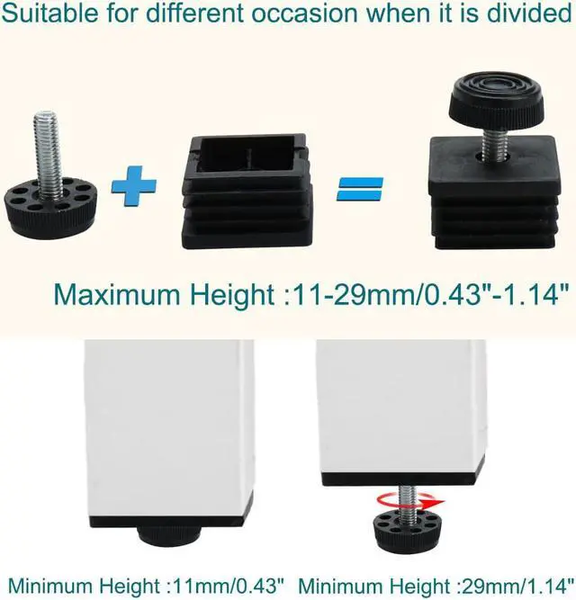Alt view image 3 of 7 - Leveling Feet 40 x 40mm Square Tube Insert Table Leg Adjustable Leveler 4 Sets