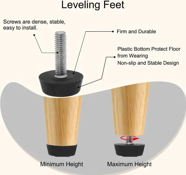 Alt view image 4 of 7 - M6 x 22 x 22mm Furniture Glide Leveling Feet Floor Protector for Table Leg 4pcs