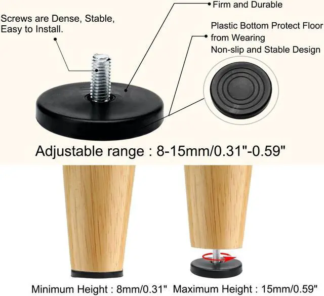 Alt view image 4 of 7 - M8 x 17 x 50mm Leveling Feet Adjustable Leveler Cover for Machine Leg 20pcs