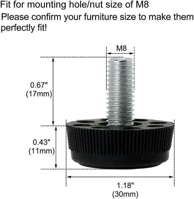 Alt view image 2 of 7 - M8 x 17 x 30mm Furniture Leveling Feet Threaded Adjuster for Table Leg 24pcs