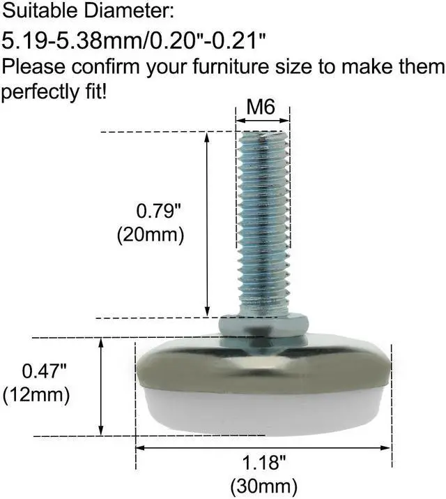 Alt view image 2 of 7 - M6 x 20 x 30 Leveling Feet Protector Floor Round Base Leveler for Desk Leg 24pcs