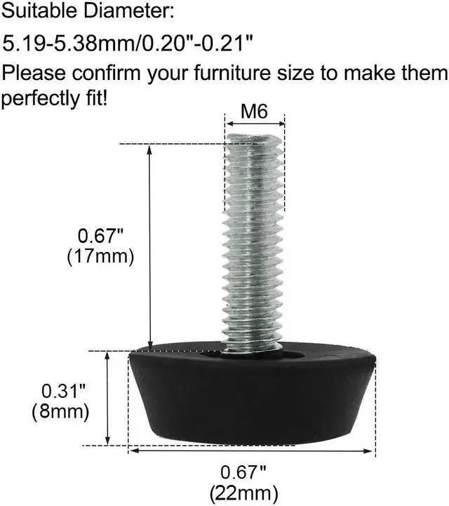 Alt view image 2 of 7 - M6 x 20 x 25mm Furniture Glide Leveling Feet Floor Protector for Table Leg 10pcs