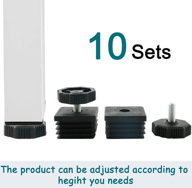 Alt view image 7 of 7 - Leveling Feet 40 x 40mm Square Tube Inserts Sofa Leg Adjustable Leveler 10 Sets