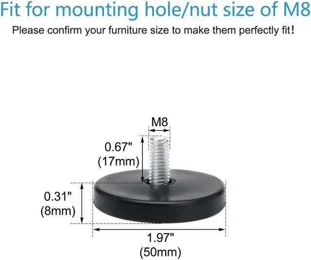 Alt view image 2 of 7 - M8 x 17 x 50mm Leveling Feet Adjustable Leveler Cover for Machine Leg 20pcs