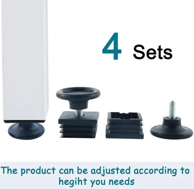 Alt view image 7 of 7 - Adjustable Leveling Feet 38 x 38mm Square Tube Inserts Furniture Glide 4 Sets