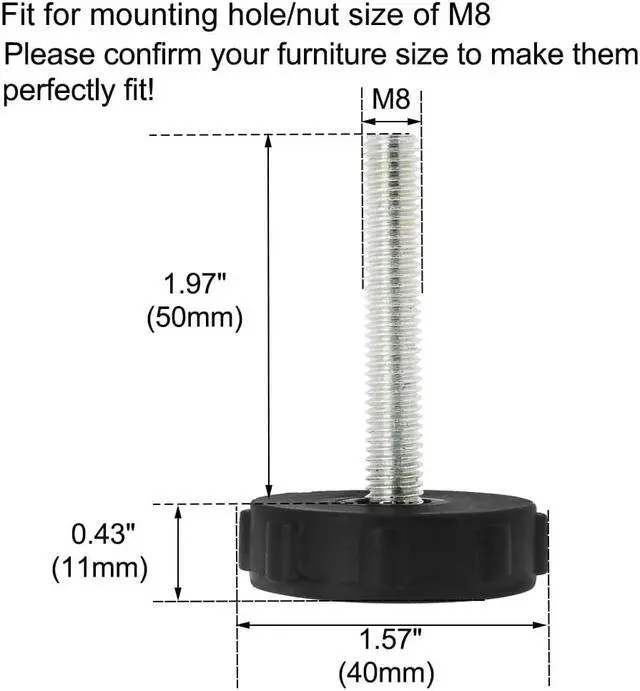 Alt view image 2 of 7 - M8 x 50 x 40mm Leveling Feet Adjustable Leveler Floor Protector for Table 4pcs